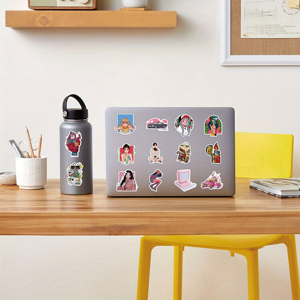 50pcs City Pop Waterproof Doodle Sticker for Laptop Tablet Smartphones