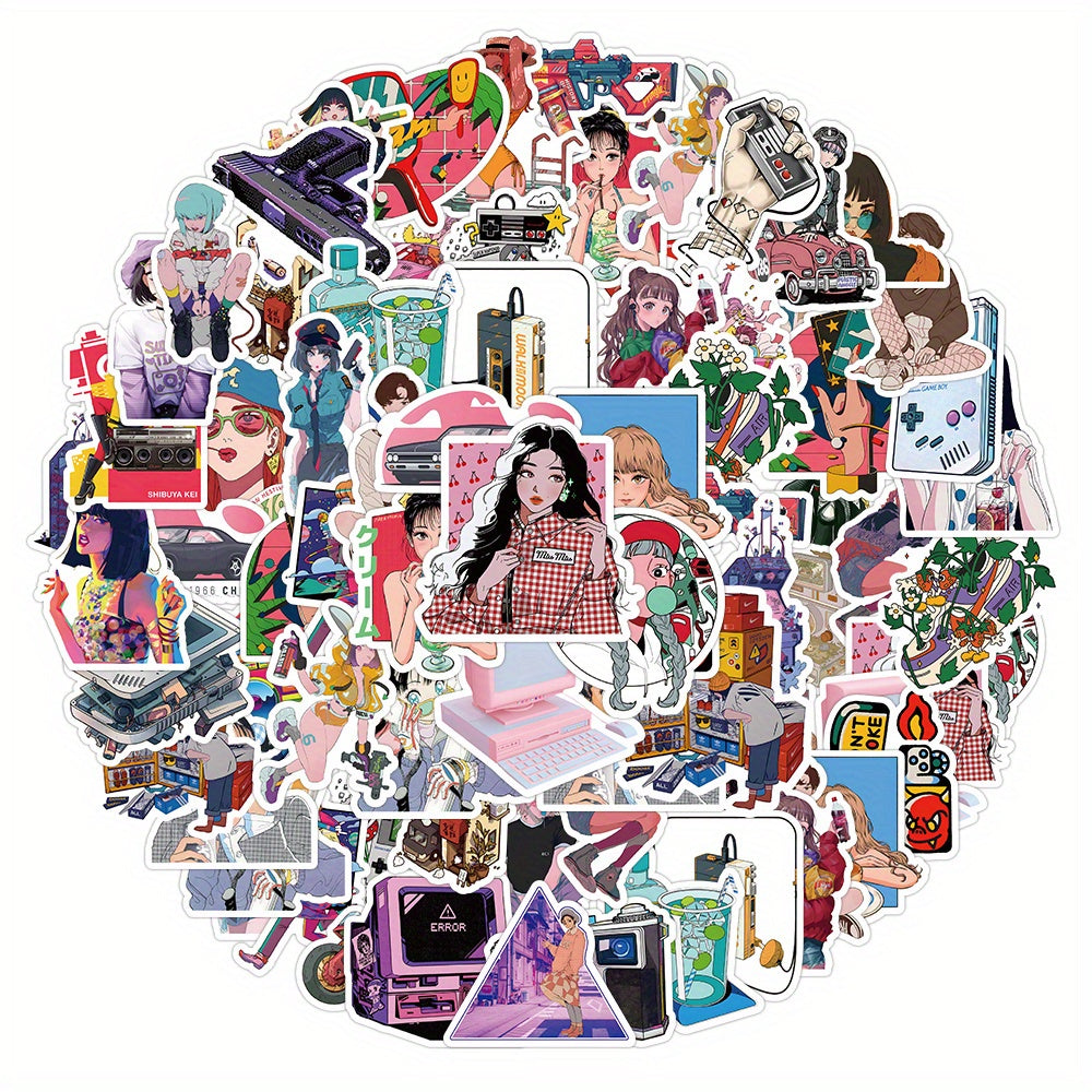50pcs City Pop Waterproof Doodle Sticker for Laptop Tablet Smartphones