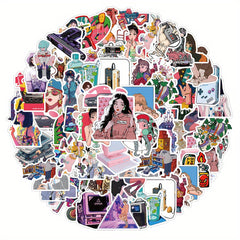 50pcs City Pop Waterproof Doodle Sticker for Laptop Tablet Smartphones