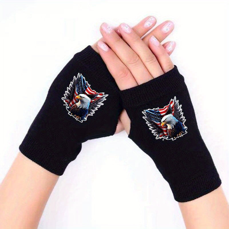 Eagle Retro Knitted Fingerless Gloves for Winter Warmth Anti cold And Antifreeze