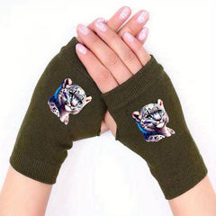 Leopard Fingerless Gloves Unisex Winter Stretch Print