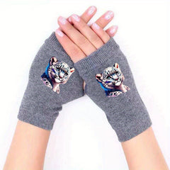 Leopard Fingerless Gloves Unisex Winter Stretch Print