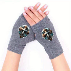 Retro Printed Half Finger Gloves Men Women Warmth Protection Frost