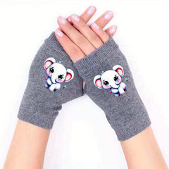 Elephant Knitted Fingerless Gloves Winter Warmth Elastic P