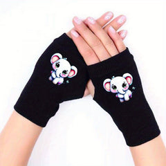 Elephant Knitted Fingerless Gloves Winter Warmth Elastic P