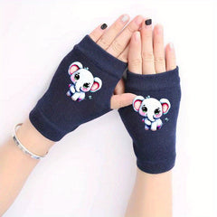 Elephant Knitted Fingerless Gloves Winter Warmth Elastic P