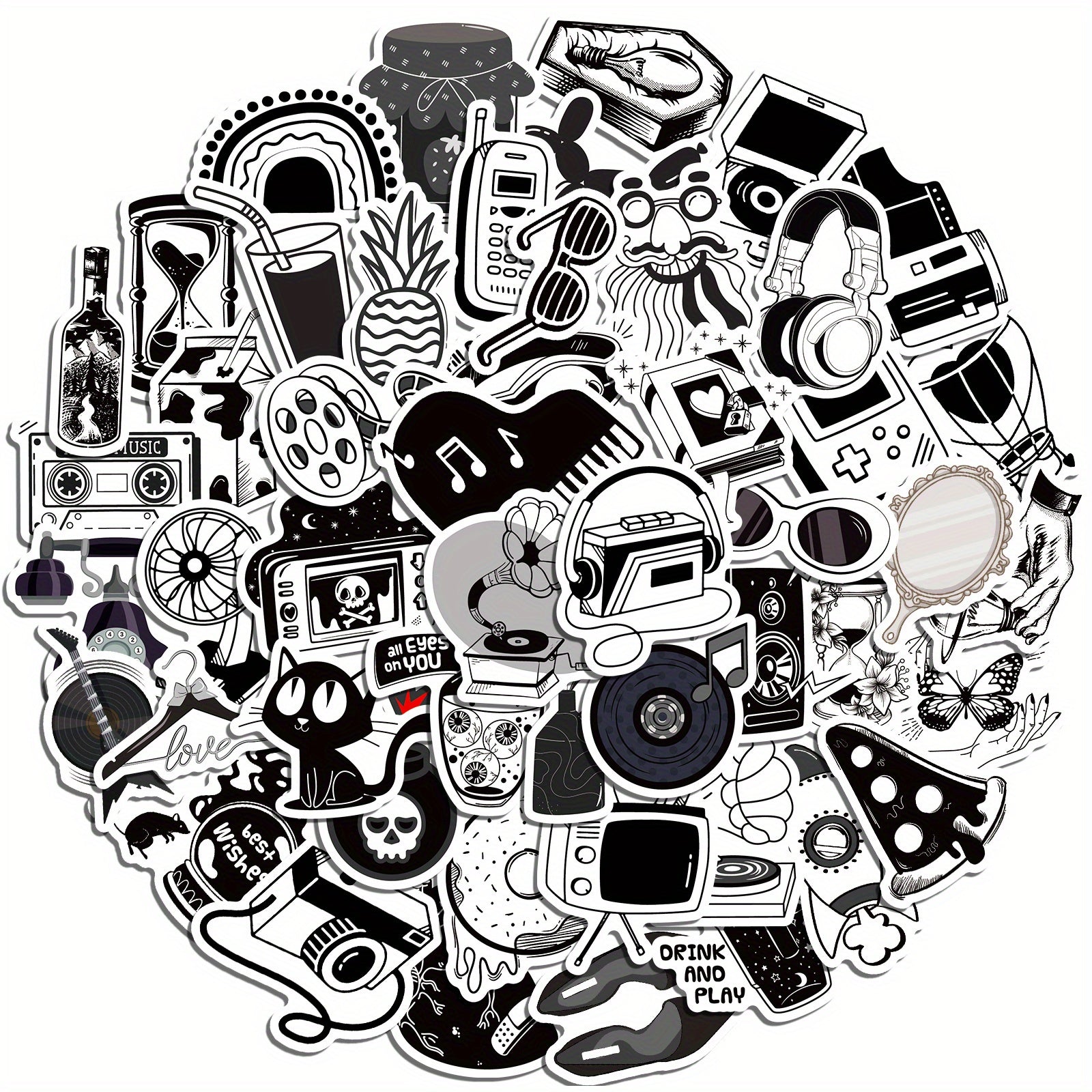 50pcs Waterproof Doodle Sticker for Laptop Tablet Phone Case Guitar Cup Desktop