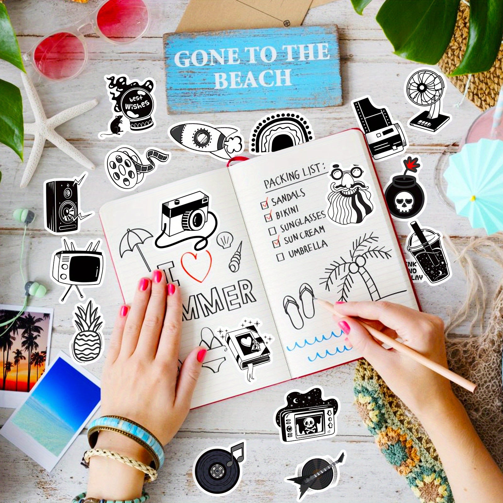 50pcs Waterproof Doodle Sticker for Laptop Tablet Phone Case Guitar Cup Desktop