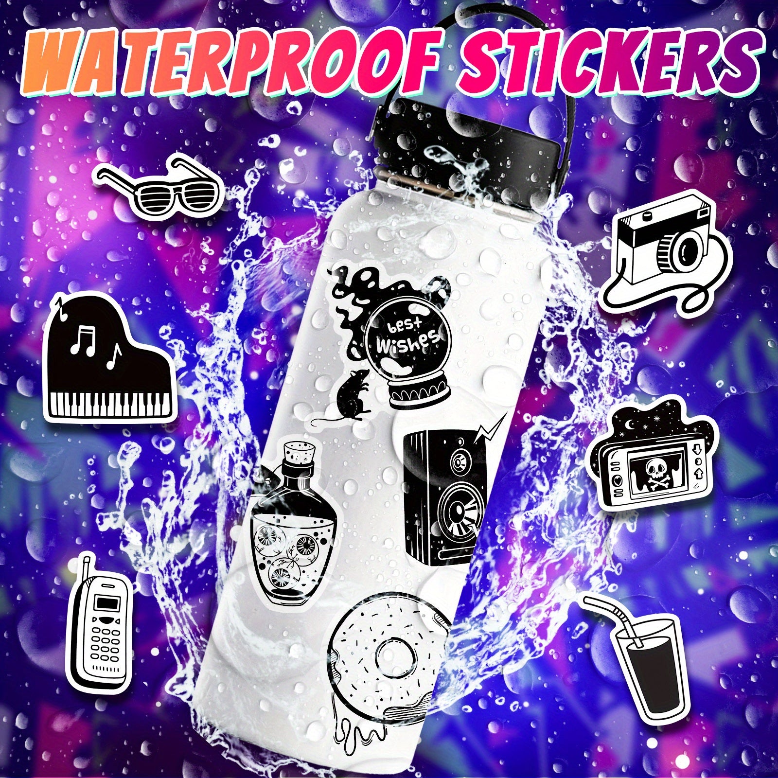50pcs Waterproof Doodle Sticker for Laptop Tablet Phone Case Guitar Cup Desktop