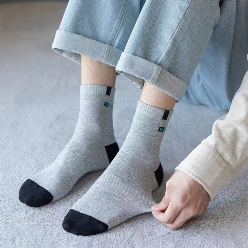 Men's Block Crew Socks Breathable Comfy Casual Unisex Socks