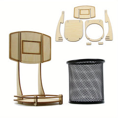 Wooden Desk Basketball Stand Pen Pencil Holder Office Supplies