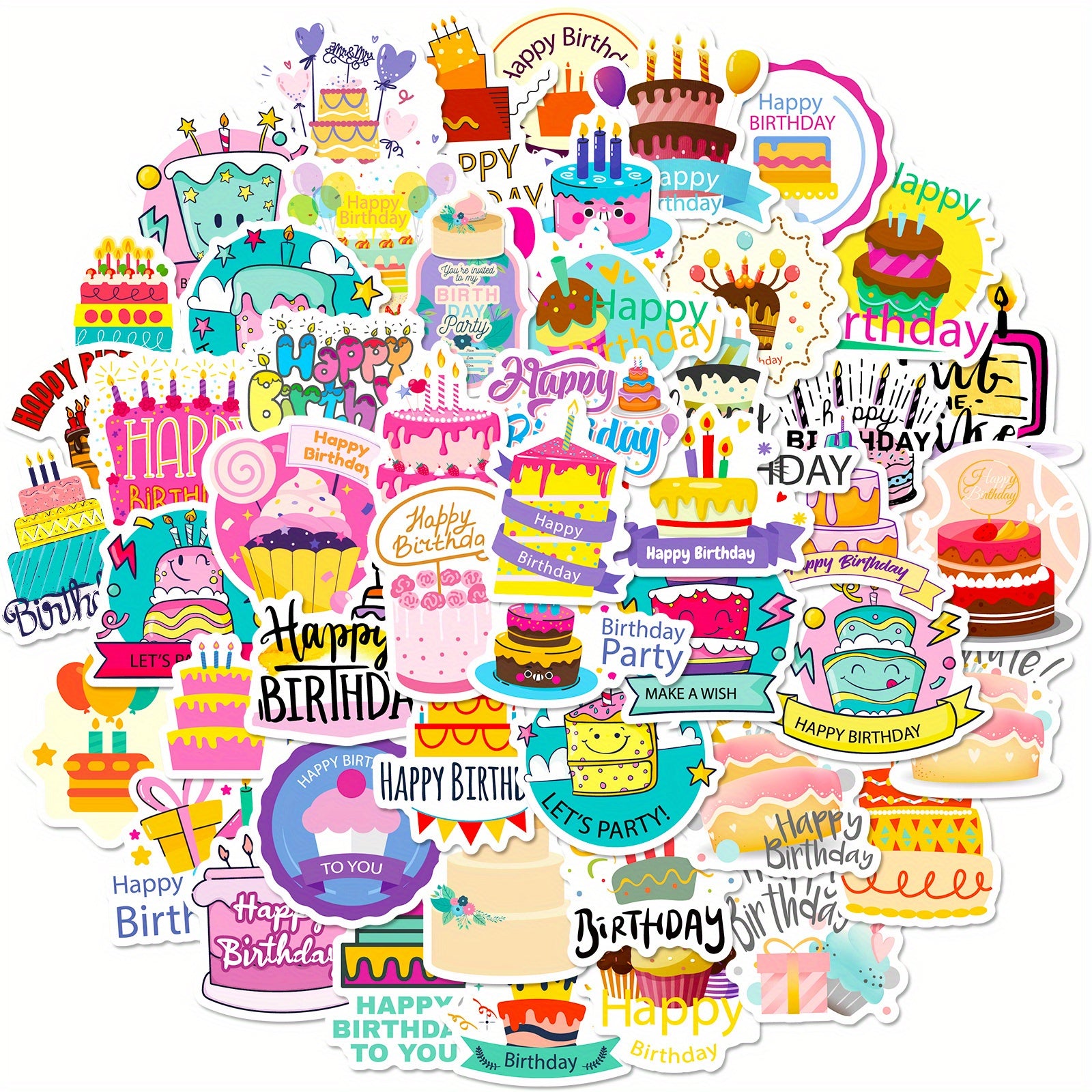 50pcs Happy Birth Waterproof Doodle Sticker Laptop PC Tablet Phone Case