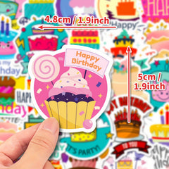 50pcs Happy Birth Waterproof Doodle Sticker Laptop PC Tablet Phone Case