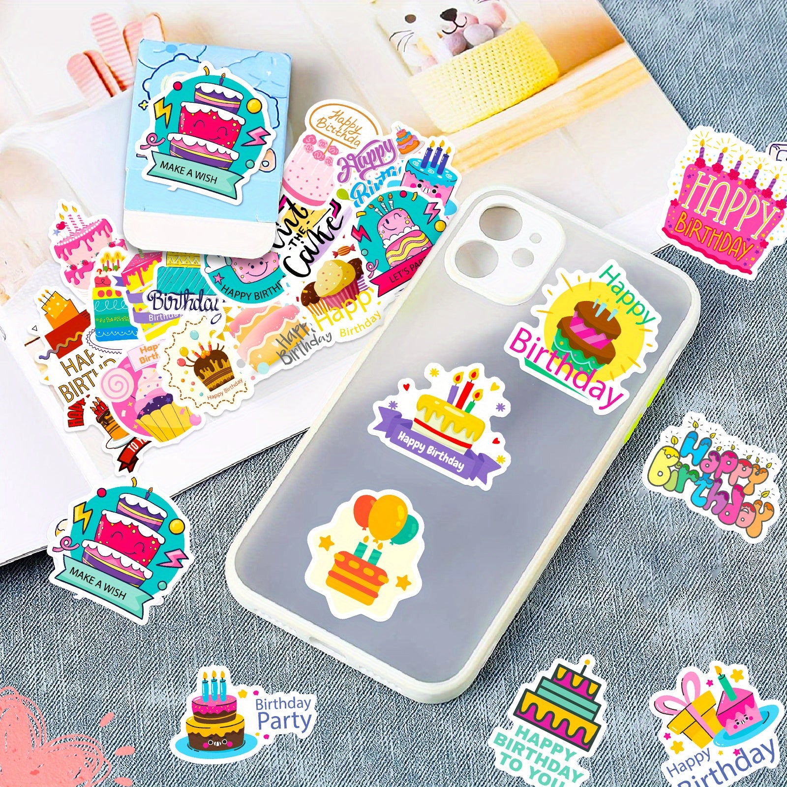 50pcs Happy Birth Waterproof Doodle Sticker Laptop PC Tablet Phone Case
