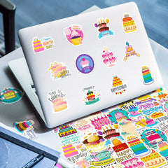 50pcs Happy Birth Waterproof Doodle Sticker Laptop PC Tablet Phone Case