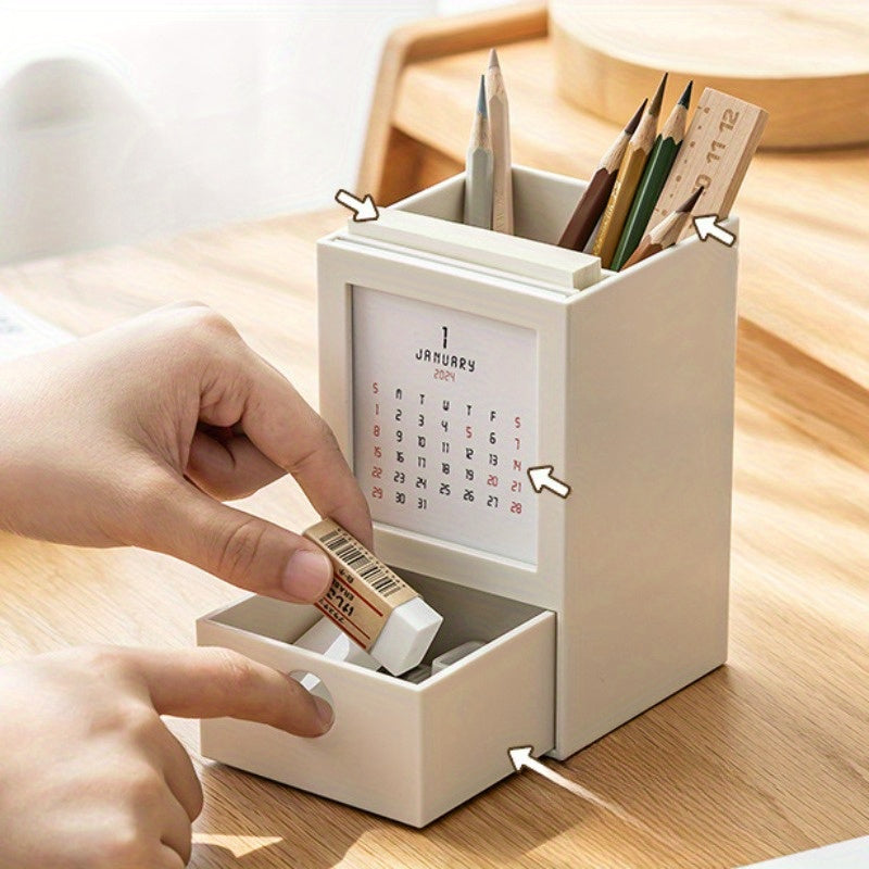 Creative Pen Holder Calendar Storage Box 2 In 1