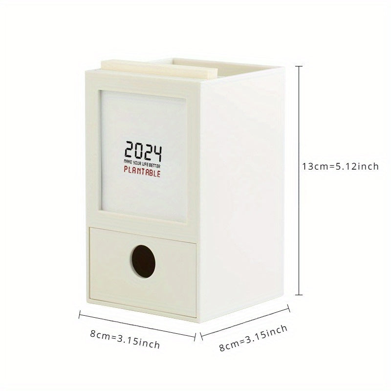 Creative Pen Holder Calendar Storage Box 2 In 1