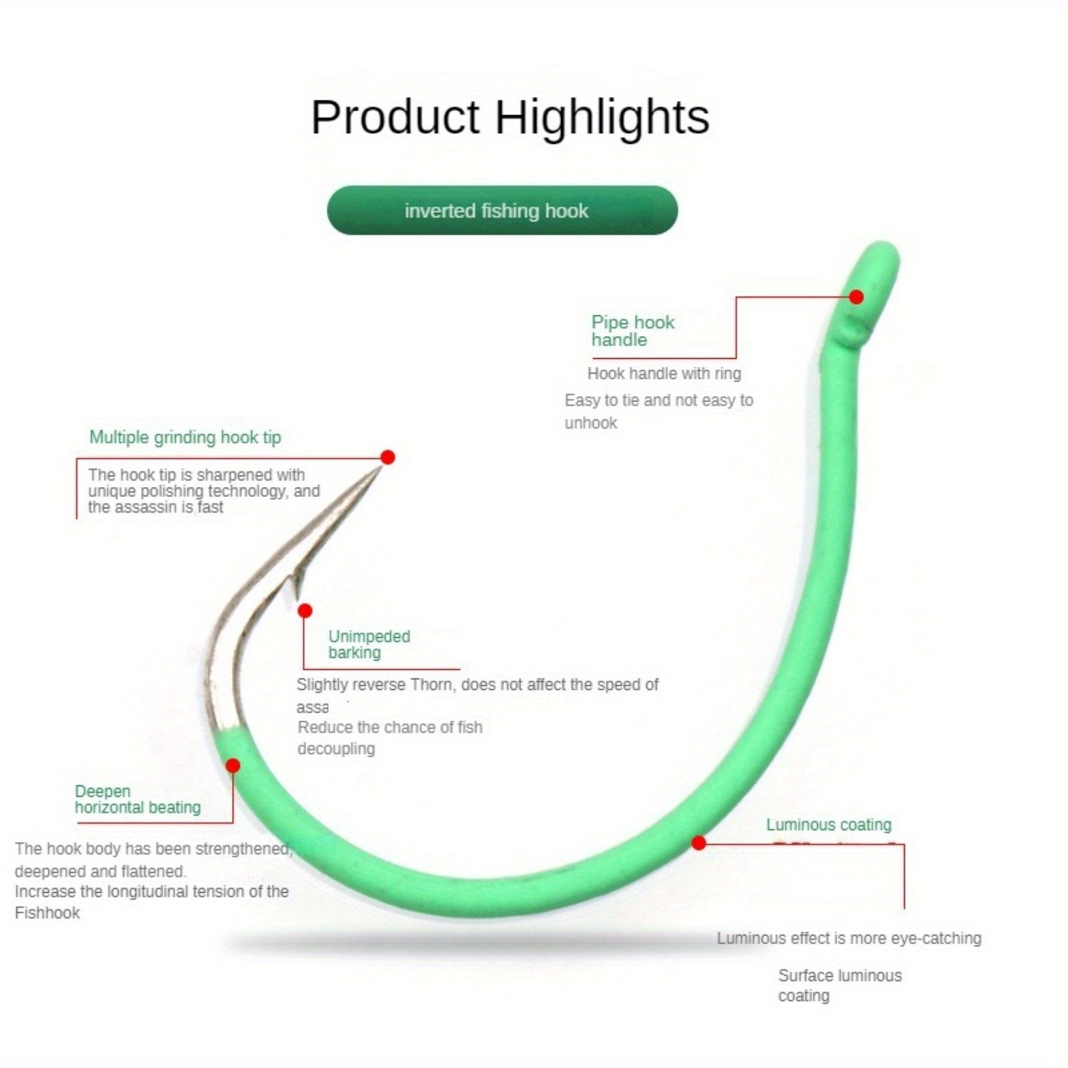 10pcs Luminous Fishing Hook Soft Worm Hook Barbed Hook For Boat Fishing