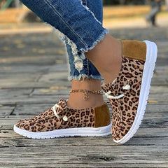 Leopard Pattern Flat Shoes Slip On Casual Lightweight Soft Walking Shoes