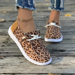 Leopard Pattern Flat Shoes Slip On Casual Lightweight Soft Walking Shoes