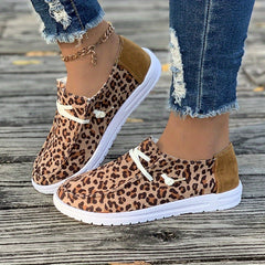 Leopard Pattern Flat Shoes Slip On Casual Lightweight Soft Walking Shoes