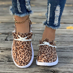 Leopard Pattern Flat Shoes Slip On Casual Lightweight Soft Walking Shoes