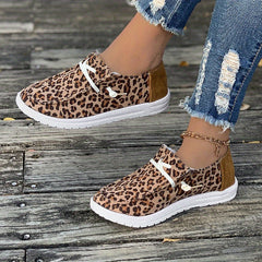 Leopard Pattern Flat Shoes Slip On Casual Lightweight Soft Walking Shoes