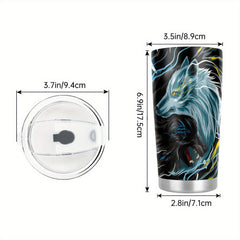 20oz Stainless Steel Tumbler Wolf Pattern Insulated Travel Mug