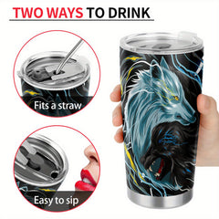 20oz Stainless Steel Tumbler Wolf Pattern Insulated Travel Mug