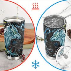 20oz Stainless Steel Tumbler Wolf Pattern Insulated Travel Mug