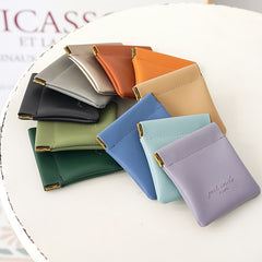 Solid Faux Leather Coin Purse Mini Cosmetic Bag Headphone Lipstick Storage Bag