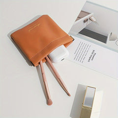 Solid Faux Leather Coin Purse Mini Cosmetic Bag Headphone Lipstick Storage Bag