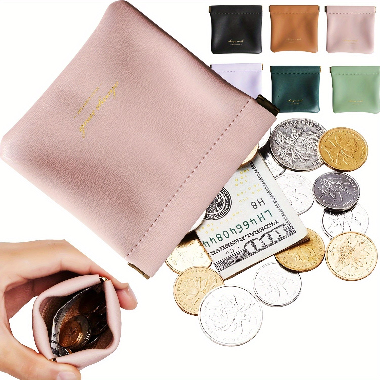 Solid Faux Leather Coin Purse Mini Cosmetic Bag Headphone Lipstick Storage Bag