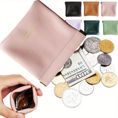 Solid Faux Leather Coin Purse Mini Cosmetic Bag Headphone Lipstick Storage Bag