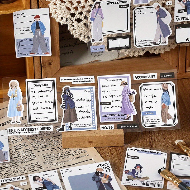 6pcs Literary Style Stickers Meeting Record Dressing Pattern for DIY Journal