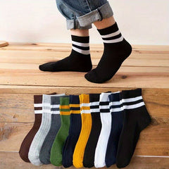 Men's Striped Crew Socks for Outdoor All Seasons Wear