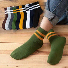 Men's Striped Crew Socks for Outdoor All Seasons Wear