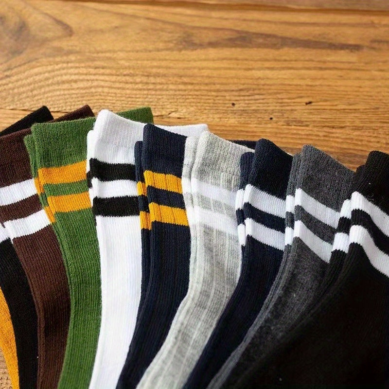 Men's Striped Crew Socks for Outdoor All Seasons Wear