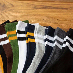 Men's Striped Crew Socks for Outdoor All Seasons Wear