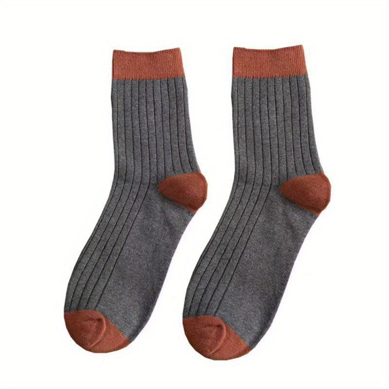 Men's Retro Block Crew Socks Breathable Comfy Casual Unisex Socks