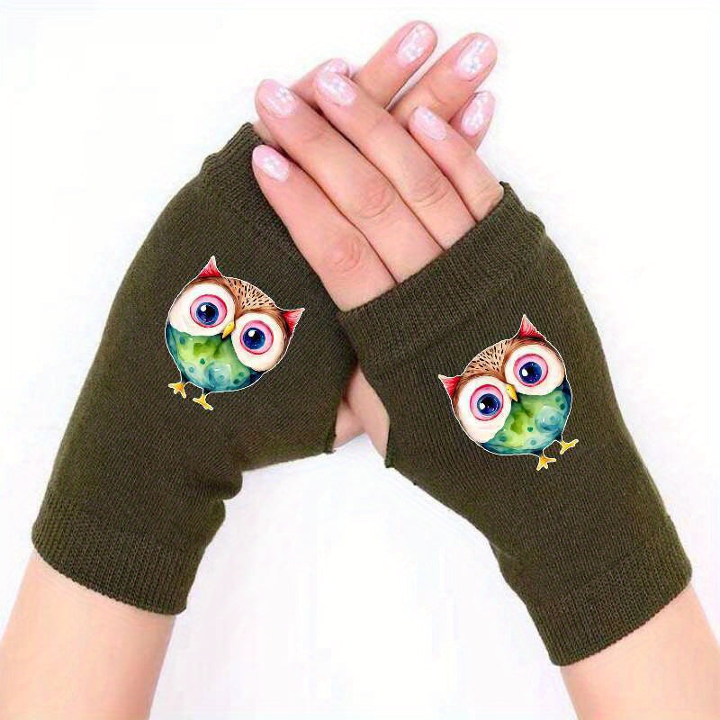 Owl Fingerless Knitted Gloves Winter Warm Cold Proof Antifreeze Half Finger