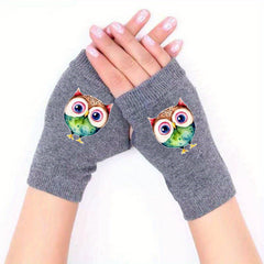 Owl Fingerless Knitted Gloves Winter Warm Cold Proof Antifreeze Half Finger