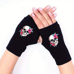 Pink Rose Retro Fingerless Gloves Winter Cold Proof Antifreeze Half Finger