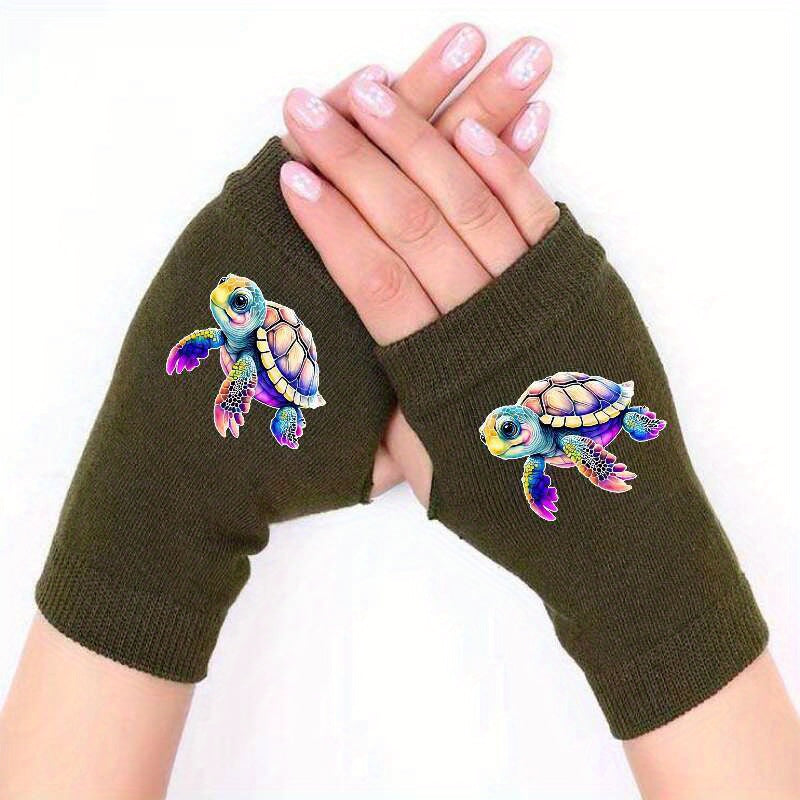 Turtle Retro Fingerless Gloves Winter Elastic Print Pattern