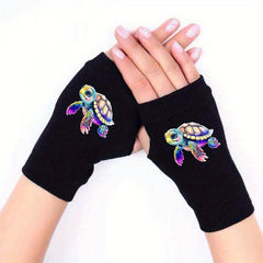 Turtle Retro Fingerless Gloves Winter Elastic Print Pattern