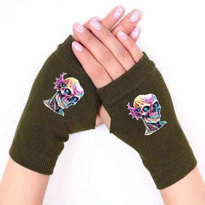 Psychedelic Skull Fingerless Gloves Winter Warm Anti-Freeze