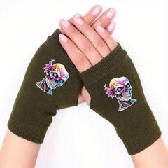 Psychedelic Skull Fingerless Gloves Winter Warm Anti-Freeze