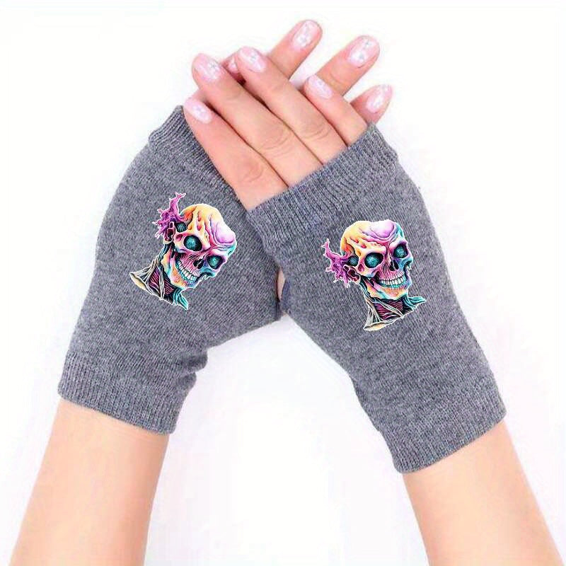 Psychedelic Skull Fingerless Gloves Winter Warm Anti-Freeze
