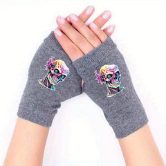 Psychedelic Skull Fingerless Gloves Winter Warm Anti-Freeze