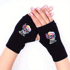 Psychedelic Skull Fingerless Gloves Winter Warm Anti-Freeze